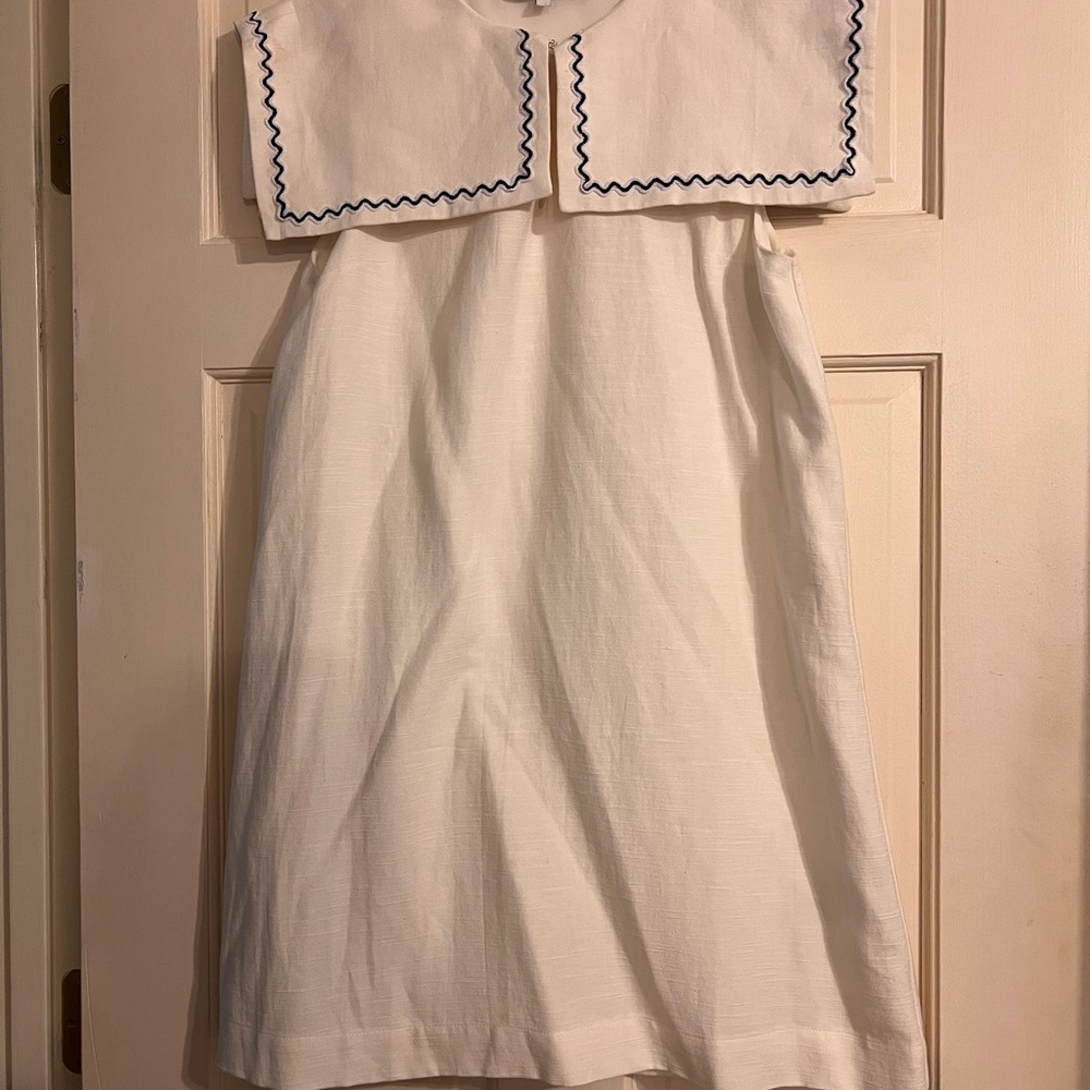 English Factory White Mini Dress with Blue Trim